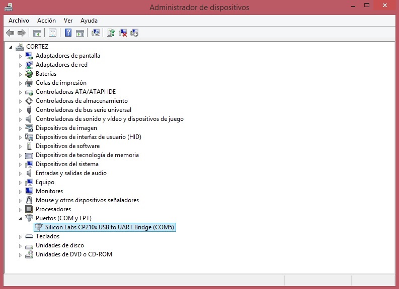 Puerto serial COM del CP2102