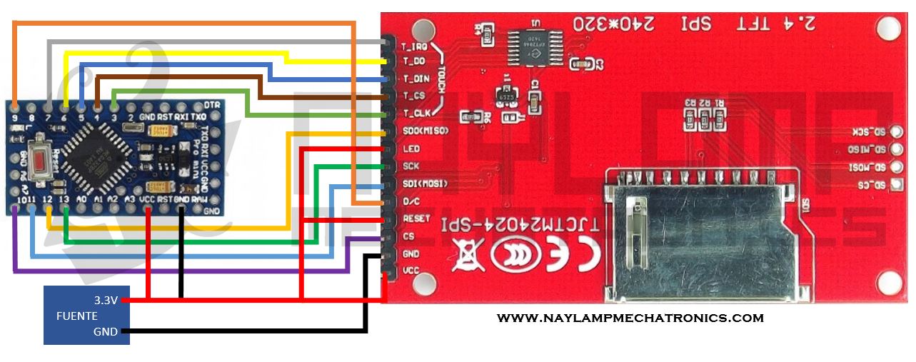 Conexion pantalla tactil y arduino Pro Mini